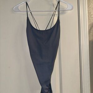 Blue Strappy Open Back Bodysuit